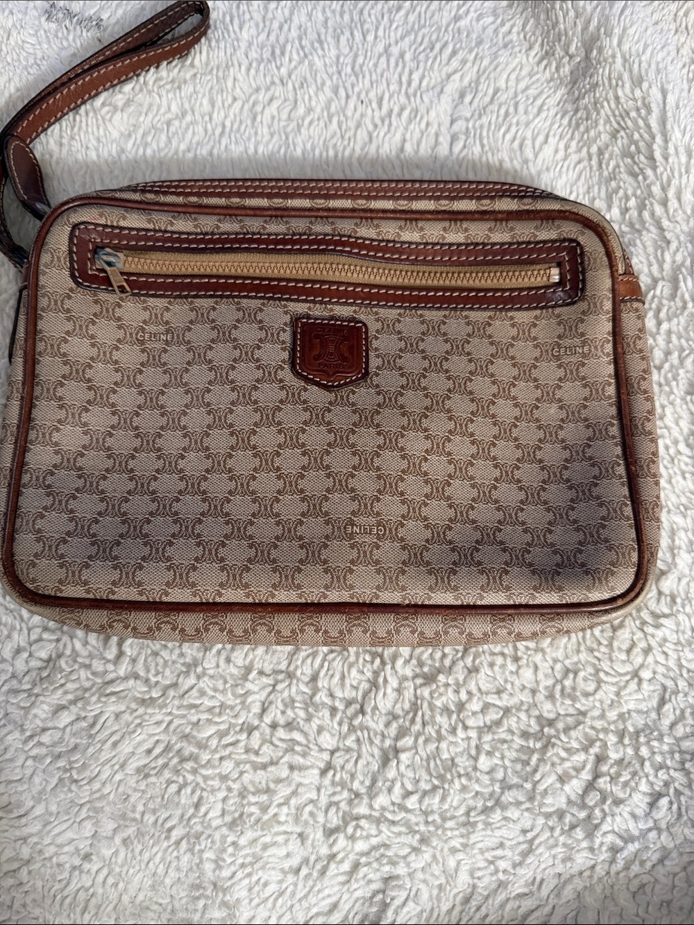 Celine Beige & Brown Monogram Toiletry Wristlet